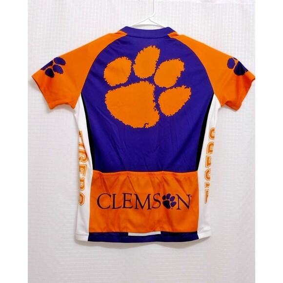 Clemson Tiigers XL Cycling Jersey Orange White Full Zip Pockets Reflector SEE - Picture 5 of 11